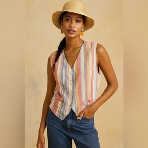 Vintage Lizsport Lined Linen Cotyon Vest